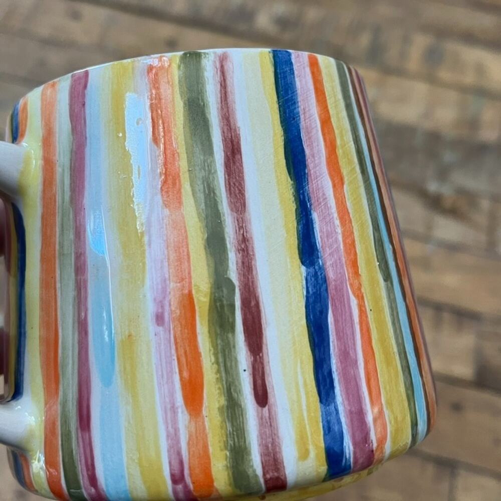 Handmade Ceramic Coffee Mug Rainbow Brush Strokes Design Artist Signed - Picture 5 of 12